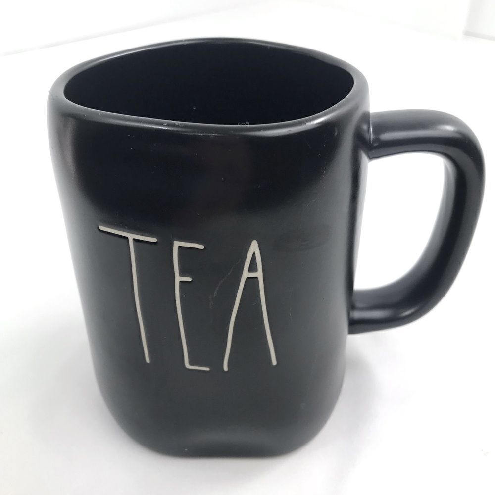 Rae Dunn Black Ceramic Tea Mug with White Script